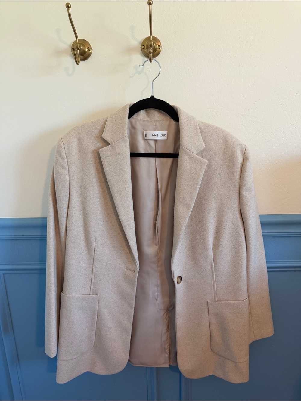 Mango Oversized Light Beige Single-Button Blazer